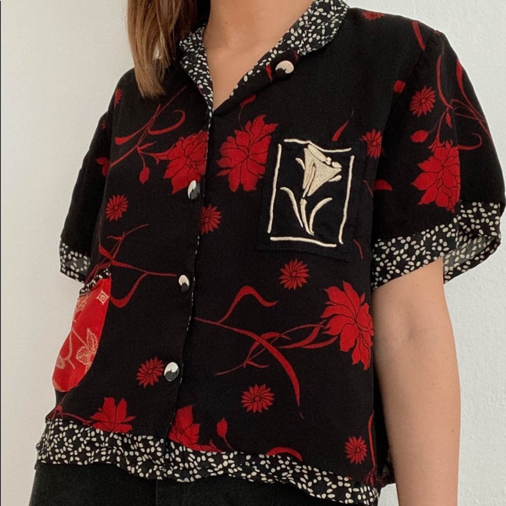 Vintage Surya Red Lily Blouse Size L